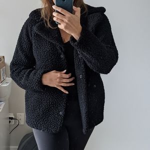 Balenciaga Teddy Coat Cropped Jacket Black 38 M Oversized
